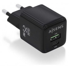 CARGADOR AISENS GAN 25W 1XUSB-C PD3.0 QC4.0 1XUSB-A QC3.0 NEGRO