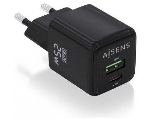 CARGADOR AISENS GAN 25W 1XUSB-C PD3.0 QC4.0 1XUSB-A QC3.0 NEGRO