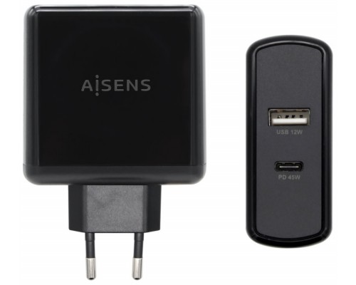 AISENS CARGADOR 57W 1xUSB-C PD3.0 45W 1xUSB-A 5V 2.4A 12W NEGRO