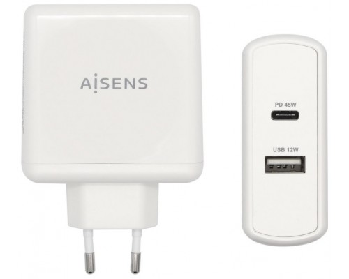 AISENS CARGADOR 57W 1xUSB-C PD3.0 45W 1xUSB-A 5V 2.4A 12W BLANCO