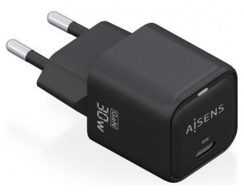 CARGADOR AISENS GAN 30W 1XUSB-C PD3.0 QC4.0 NEGRO