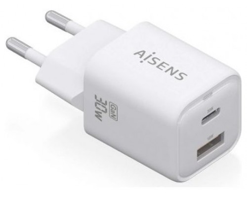 CARGADOR AISENS GAN 30W 1XUSB-C PD3.0 QC4.0 1XUSB-A QC3.0 BLANCO