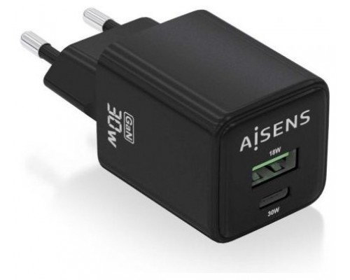 CARGADOR AISENS GAN 30W 1XUSB-C PD3.0 QC4.0 1XUSB-A QC3.0 NEGRO