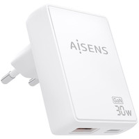 CARGADOR AISENS GAN PARED 30W USB-C PD3.0 QC4.0 USB-A QC3.0 BLANCO