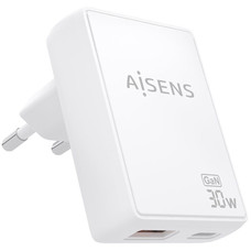 CARGADOR AISENS GAN PARED 30W USB-C PD3.0 QC4.0 USB-A QC3.0 BLANCO