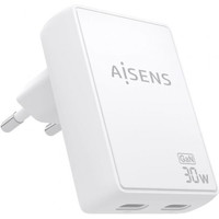 CARGADOR AISENS GAN PARED ULTRA DELGADO 30W 2XUSB-C PD3.0 QC4.0 BLANCO