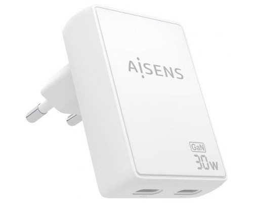 CARGADOR AISENS GAN PARED ULTRA DELGADO 30W 2XUSB-C PD3.0 QC4.0 BLANCO