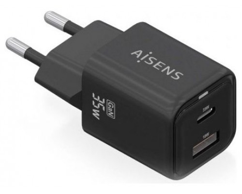 CARGADOR AISENS GAN 35W 1XUSB-C PD3.0 QC4.0 1XUSB-A QC3.0 NEGRO