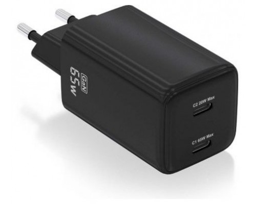 CARGADOR AISENS GAN 65W 2XUSB-C PD3.0 QC4.0 NEGRO