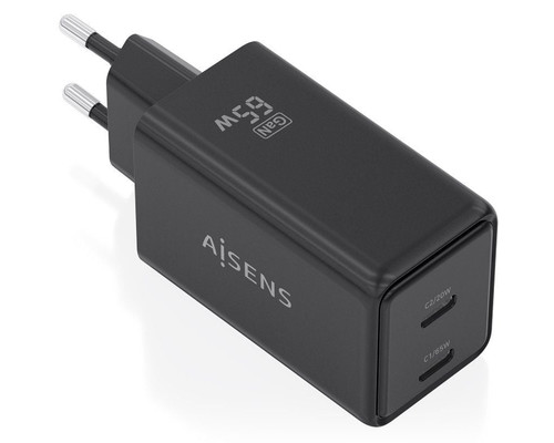 CARGADOR AISENS GAN 65W 2XUSB-C PD3.0 QC4.0 NEGRO