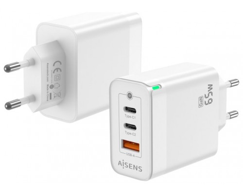 CARGADOR GAN AISENS 65W 2XUSB-C PD3.0 QC4.0 1XUSB-A QC3.0 BLANCO