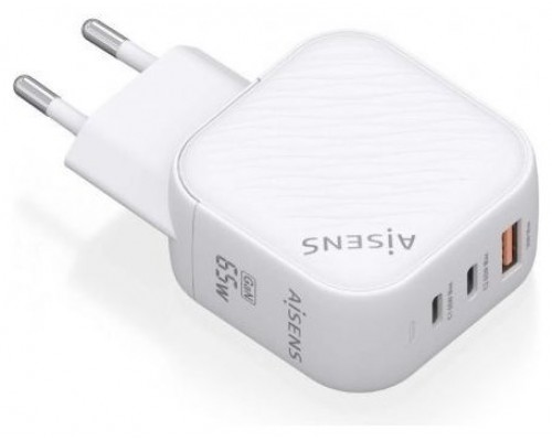 CARGADOR AISENS GAN 65W 2XUSB-C PD3.0 QC4.0 1XUSB-A QC3.0 BLANCO