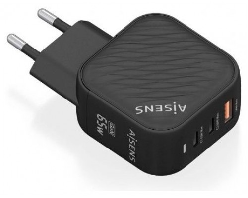 CARGADOR AISENS GAN 65W 2XUSB-C PD3.0 QC4.0 1XUSB-A QC3.0 NEGRO