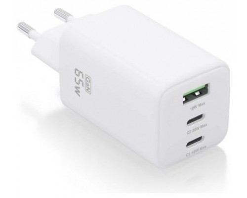 CARGADOR AISENS GAN 65W 2XUSB-C PD3.0 QC4.0 1XUSB-A QC3.0 BLANCO