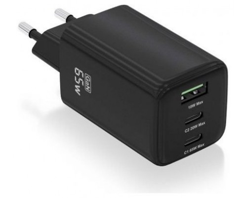 CARGADOR AISENS GAN 65W 2XUSB-C PD3.0 QC4.0 1XUSB-A QC3.0 NEGRO