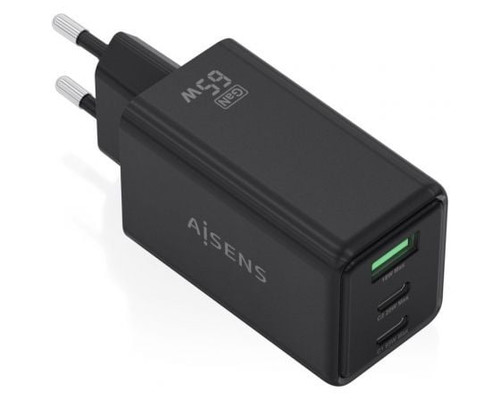 CARGADOR AISENS GAN 65W 2XUSB-C PD3.0 QC4.0 1XUSB-A QC3.0 NEGRO