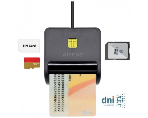 LECTOR DE TARJETA AISENS DNI SIM SD Micro SD MMC RS-MMC MMC Micro NEGRO