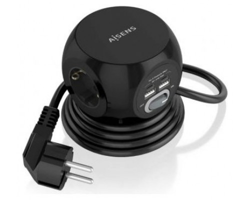 REGLETA ENCHUFES AISENS 3 TOMAS + 2XUSB-C, 2XUSB-A 1.4M NEGRO