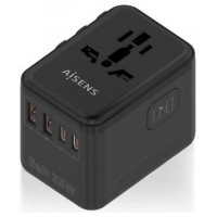 ADAPTADOR AISENS ENCHUFE UNIVERSAL VIAJE CARGADOR USB GAN 25W NEGRO