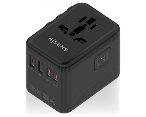 ADAPTADOR AISENS ENCHUFE UNIVERSAL VIAJE CARGADOR USB GAN 25W NEGRO
