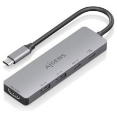 USB-C DOCK AISENS 5 EN 1 HDMI 2XUSB-A USB-C USB-C PD GRIS 15CM