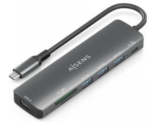 USB-C DOCK AISENS 7 EN 1 USB-C A HDMI 3XUSB-A USB-C PD 100W SD MICRO SD
