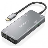 HUB AISENS USB-C DOCK 9 EN 1 USB-C 2XHDMI RJ45 2XUSB-A 3.0 USB-A 2.0 PD