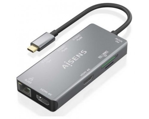 HUB AISENS USB-C DOCK 9 EN 1 USB-C 2XHDMI RJ45 2XUSB-A 3.0 USB-A 2.0 PD