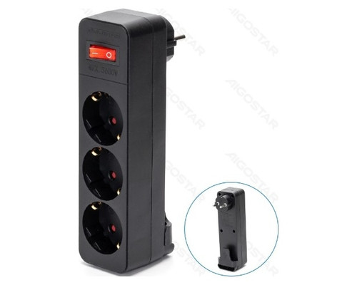 ENCHUFE DE CONVERSION ALEMAN 1 A 3 16A CON INTERRUPTOR NEGRO AIGOSTAR