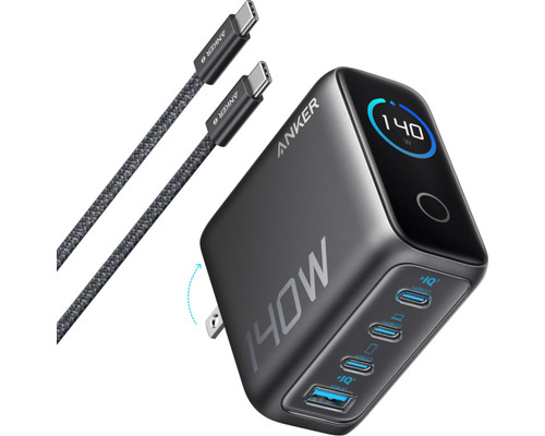 CARGADOR DE PARED ANKER 140W 4 PUERTOS PD 3.1 CON CABLE USB-C NEGRO-DI56 CARGADOR DE PARED ANKER 140W 4 PUERTOS PD 3.1 CON CABLE USB-C NEGRO