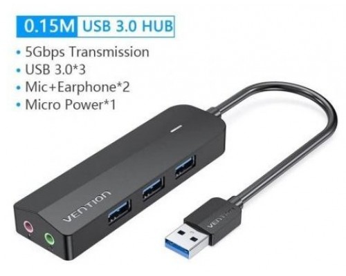 HUB 4 PUERTOS USB 3.0 3xUSB 1xMICRO USB PD GRIS VENTION