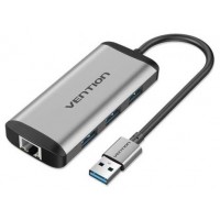 HUB 4 PUERTOS USB 3.0 3xUSB RJ45 0.15 M GRIS VENTION