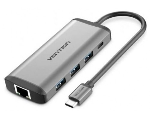 DOCKING STATION 8 PUERTOS USB-C HDMI/3xUSB-A/USB-C PD/RJ45/LECTOR GRIS VENTION