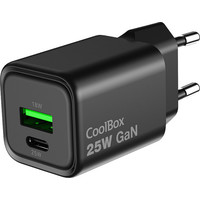 CARGADOR PARED/VIAJE 3.0 GaN USB-C/PD + USB-A 25W BLANCO COOLBOX