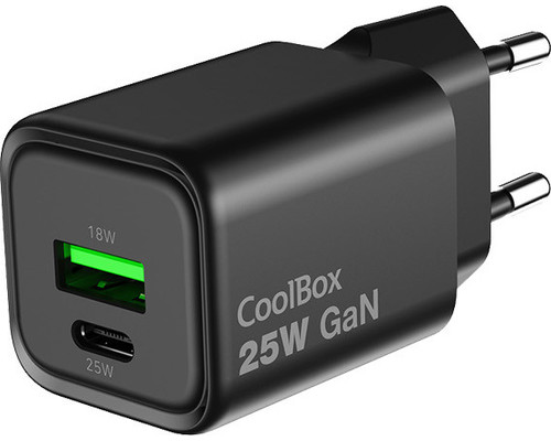 CARGADOR PARED/VIAJE 3.0 GaN USB-C/PD + USB-A 25W BLANCO COOLBOX-AA4 CARGADOR PARED/VIAJE 3.0 GaN USB-C/PD + USB-A 25W BLANCO COOLBOX