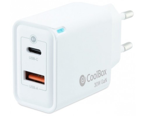 Coolbox Cargador Gan 30W USB-C/USB-A PARED