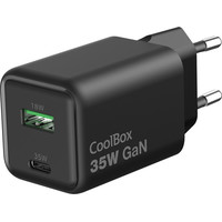 CARGADOR PARED/VIAJE 3.0 GaN USB-C/PD + USB-A 35W NEGRO COOLBOX