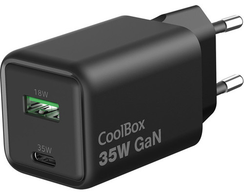 CARGADOR PARED/VIAJE 3.0 GaN USB-C/PD + USB-A 35W NEGRO COOLBOX-AA5 CARGADOR PARED/VIAJE 3.0 GaN USB-C/PD + USB-A 35W NEGRO COOLBOX