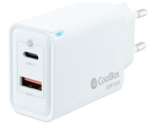 Coolbox Cargador Pared GAN 45W USB-C/USB-A