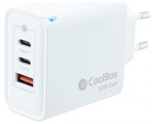 Coolbox Cargador Pared GAN 65W USB-C/USB-C/USB-A