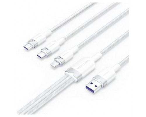 CABLE USB 2.0 A USB-C + MICROUSB/M + LIGHTNING 1.5 M BLANCO VENTION