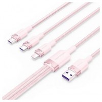 CABLE USB 2.0 A USB-C + MICROUSB/M + LIGHTNING TRENZADO 1.5 M ROSA VENTION