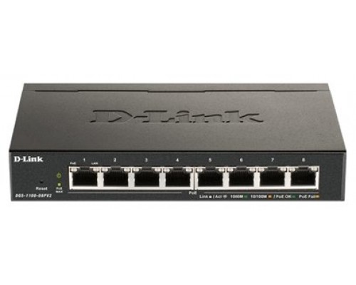 SWITCH D-LINK SEMIGESTIONABLE DGS-1100-08PV2/E 8P GIGA POE (64W) NO RACK