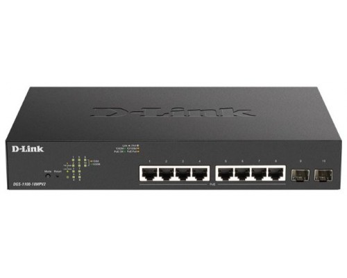 SWITCH SEMIGESTIONABLE D-LINK DGS-1100-10MPV2/E 8P GIGA POE (130W) + 2P GIGA COMBO RACK