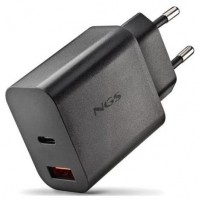 CARGADOR PARED GaN USB-C + USB-A 20W NEGRO NGS
