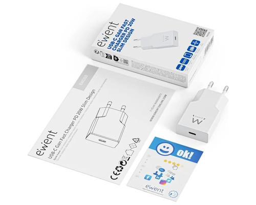 EWENT EW1310 Cargador r&aacute;pido USB-C 20W Tec.Ganfast
