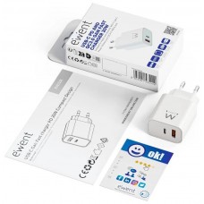 EWENT EW1318 Cargador rápido USB-C PD 20W USB-A QC-IA4 EWENT EW1318 Cargador rápido USB-C PD 20W USB-A QC