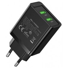 CARGADOR PARED 18W 2xUSB-A 3A NEGRO VENTION