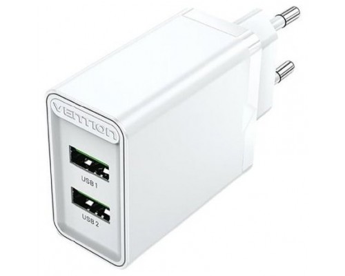 CARGADOR PARED 18W 2xUSB-A 3A BLANCO VENTION