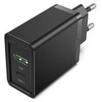 CARGADOR PARED USB-C/PD + USB-A/QC 20W NEGRO VENTION